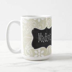 Ecru Paisley; Floral; Vintage Schultafel Kaffeetasse