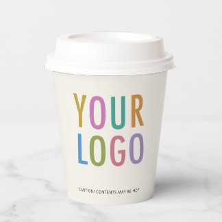 Ecru Paper Cups with Lids Custom Business Logo 8oz Pappbecher