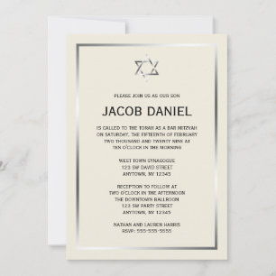 Ecru Silver Star de David Bar Mitzvah Invitations