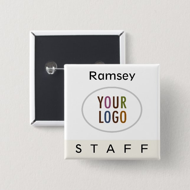 Écru Staff Pin Back Name Badge Logo Carré Button (Devant & derrière)