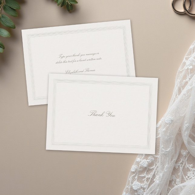 Ecru Triple Formal Elegant Modern Classic Wedding Dankeskarte (formal wedding thank you modern classic triple frame faux embossed black tie ecru traditional simple)