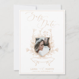 Ecru Wappen florales Foto Elegante Rahmen Einladun Einladung
