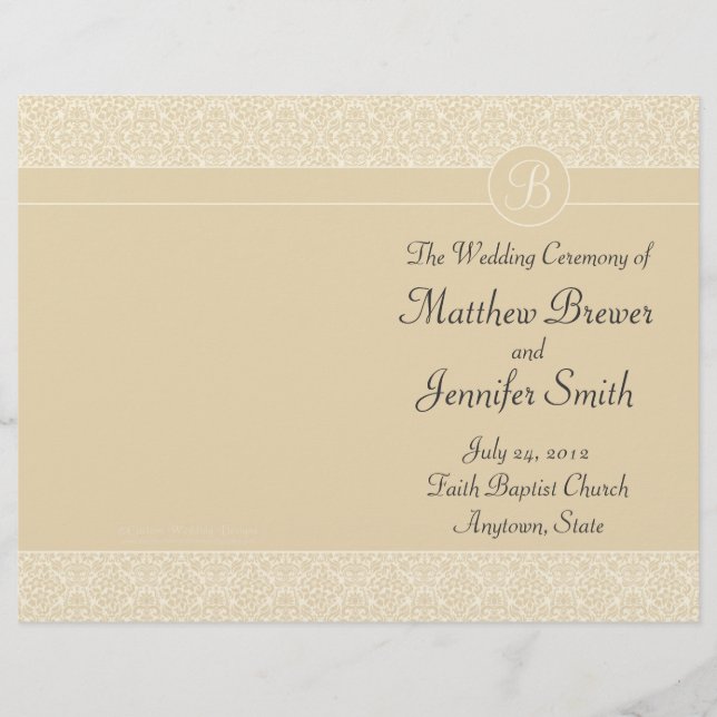 Ecru Wedding Order of Service & Zeremony Programm (Vorderseite)
