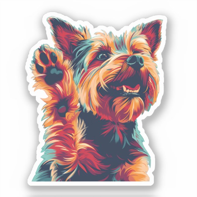 Ecstatic Yorkshire Terrier Wave at You Aufkleber (Vorderseite)
