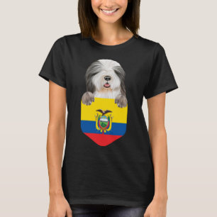 Ecuador Flag Barted Collie Hund in Pocket T-Shirt