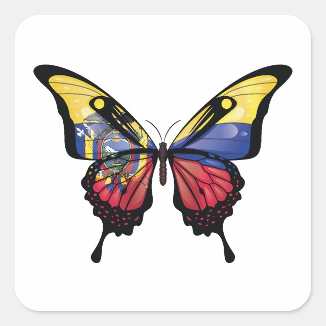 Ecuador Frack-Schmetterlingsflagge Quadratischer Aufkleber (Vorderseite)