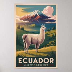 Ecuador Lama Illustration Reise Kunst Vintage Poster