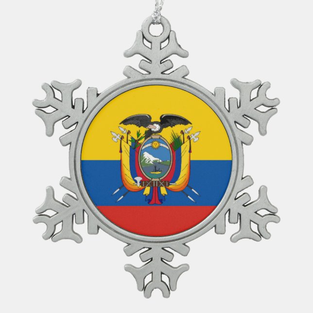 Ecuador-Landesflaggesymbol lang Schneeflocken Zinn-Ornament (Vorderseite)