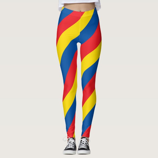 Ecuador - Nationale Flaggenfarben - Diagonal gestr Leggings (Vorderseite)