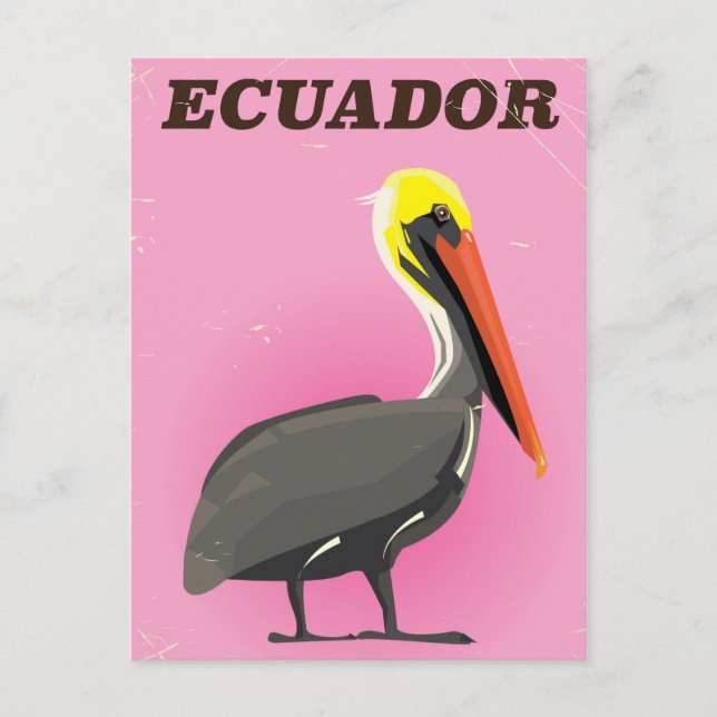 Ecuador Pelican Vintage Reiseplakat Postkarte (Vorderseite)