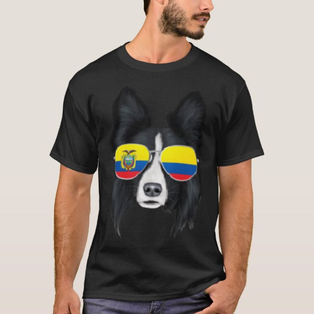 Ecuadorian Flag Border Collie Dog Ecuador Pocket T-Shirt (Vorderseite)