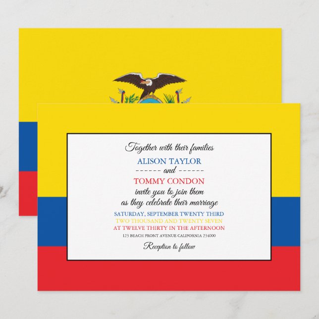 Ecuadorianische Flagge, Flagge Ecuadors Hochzeit Einladung (Vorne/Hinten)