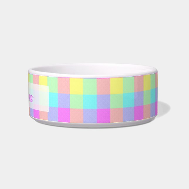 Écuelle À damiers Pastel Rainbow | Nom personnalisé (Droite)