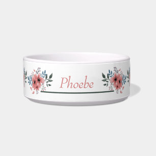 Écuelle Adorable rose blanc Floral Personnalisé Pet Bowl