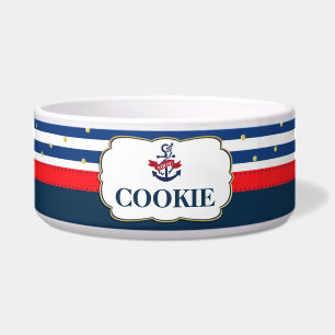 Écuelle Ancre nautique Ahoy Navy Blue Red Dog Cat Pet