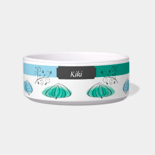 Écuelle Aquarelle Blanc et Aquamarine Pet Bowl avec Feuill