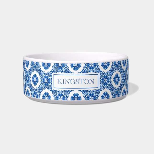 Écuelle Aquarelle Florale Bleue et Blanc Monogramme Parisi (Devant)