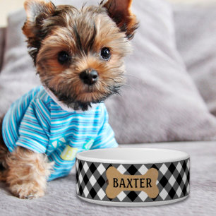 Écuelle B&W Buffalo Check Chien Nom de l'os