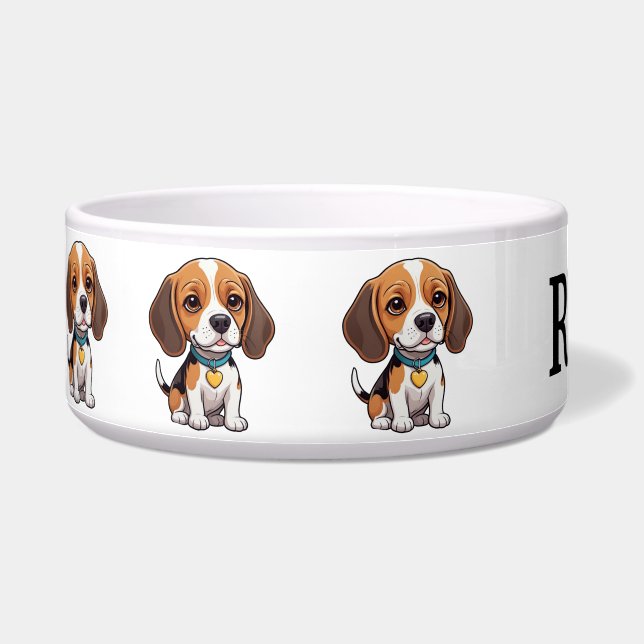 Écuelle Beagle de dessin animé mignon Personnaliser (Gauche)