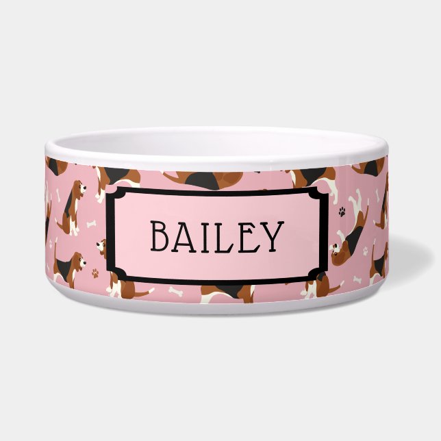 Écuelle Beagle de nom personnalisé rose Motif (Devant)