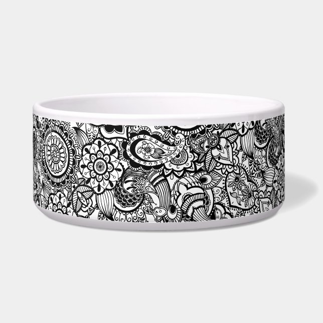 Écuelle Beau bol de paisley floral blanc noir (Devant)