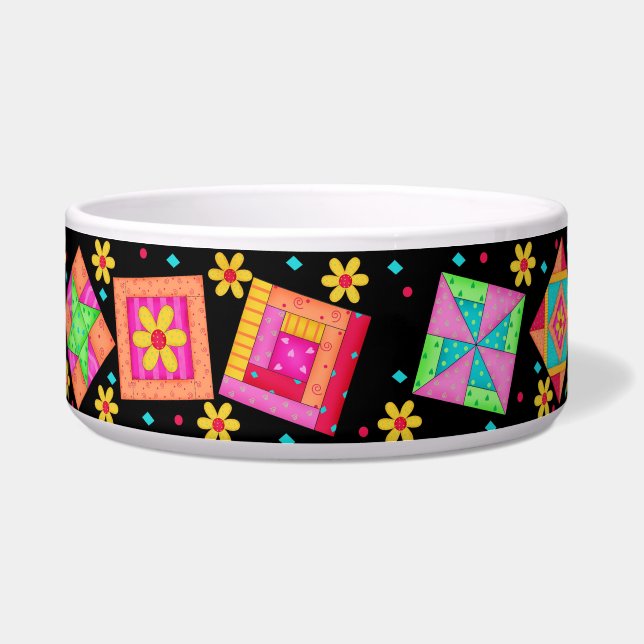 Écuelle Black Quilt Block Chien Nourriture Bowl (Devant)