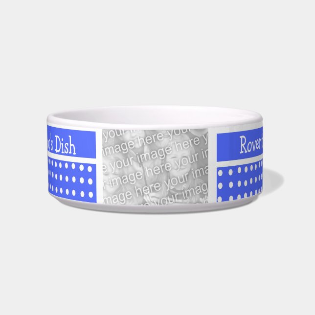 Écuelle Bleu/Blanc Polka Personnalisable Chien Bowl (Devant)