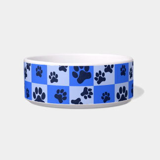 Écuelle Blue Dog Paw Print Checkerboard