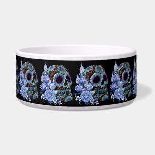 Écuelle Blue Floral Black Sugar Skull Jour des morts