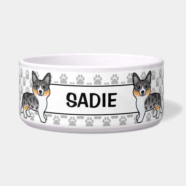 Écuelle Blue Merle Cardigan Welsh Corgi Chien & Nom (Devant)