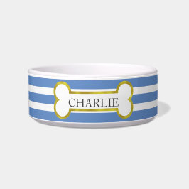 Écuelle Blue Stripes avec Gold Bone Personnalisé Pet Bowl