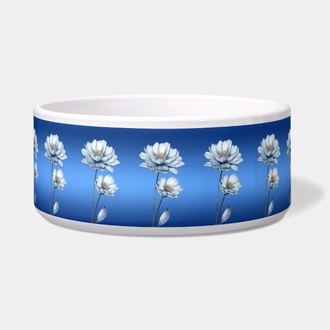 Écuelle Blue Watercolor Flowers Ceramic Pet Bowl (Devant)