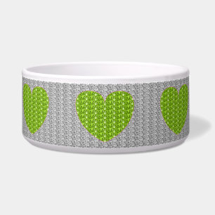 Écuelle Bol à chien argent lime vert cœur paillettes