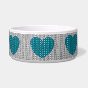Écuelle Bol à chien argenté cœur turquoise pailleté