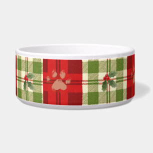 Écuelle Bol à chien de Noël rustique – Rouge, vert et crèm