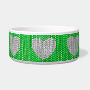 Écuelle Bol à chien paillettes coeur vert argenté