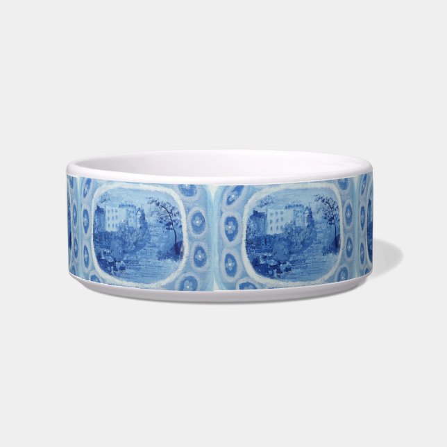 Écuelle Bol de chien peint à la main en bleu saule (Devant)