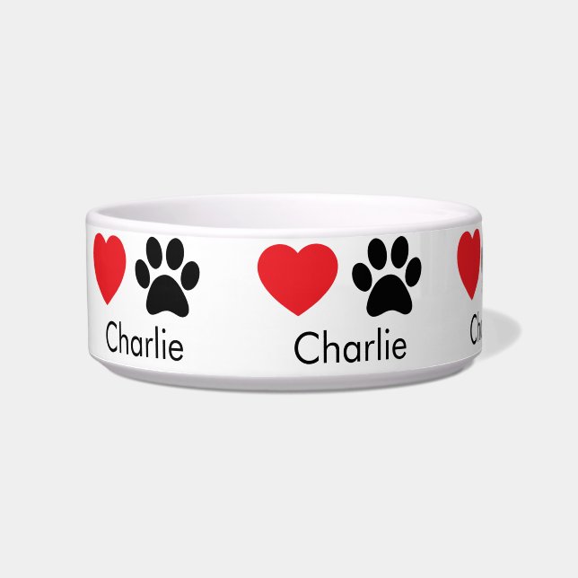 Écuelle Bol de chien personnalisé avec nom, Empreintes de  (Devant)
