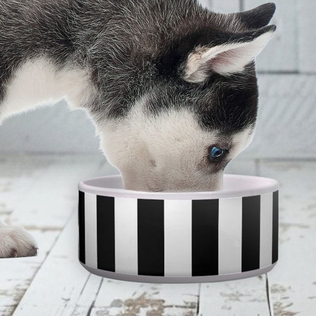 Écuelle Bol en céramique élégant et mignon à rayures pour  (elegant cute black and white stripe bowl for dogs)