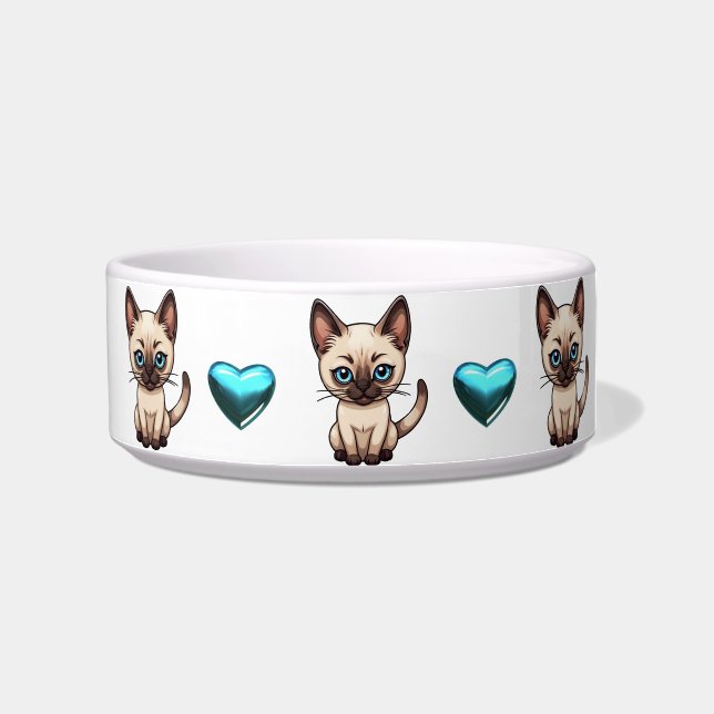 Écuelle Bol personnalisé Chats siamois mignons et cœurs (Droite)