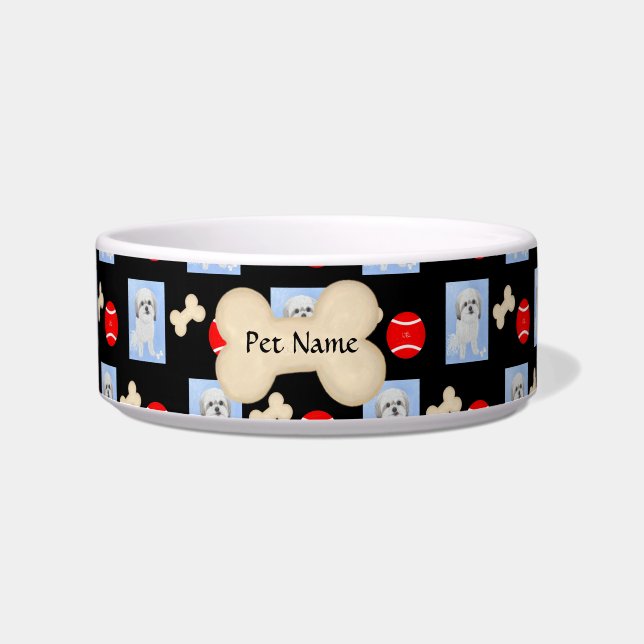 Écuelle Bol pour animal de compagnie noir personnalisé Mal (Devant)