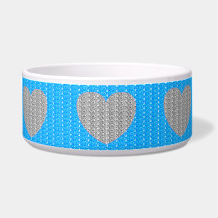 Écuelle Bol pour chien bleu vif cœur argenté paillettes