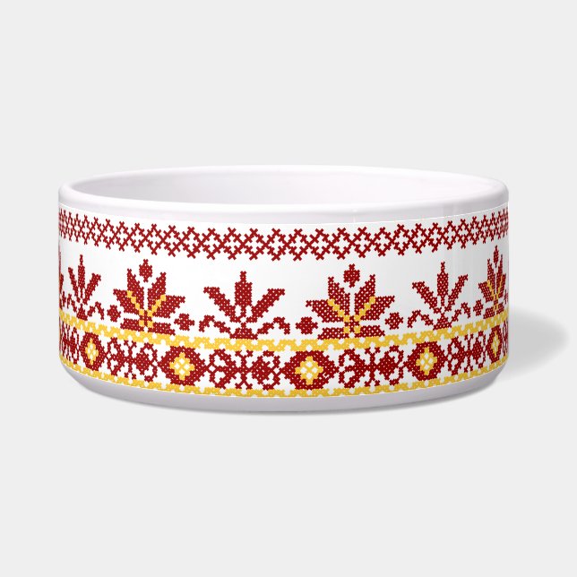 Écuelle Bol pour chien Broderie ukrainienne rouge (Droite)