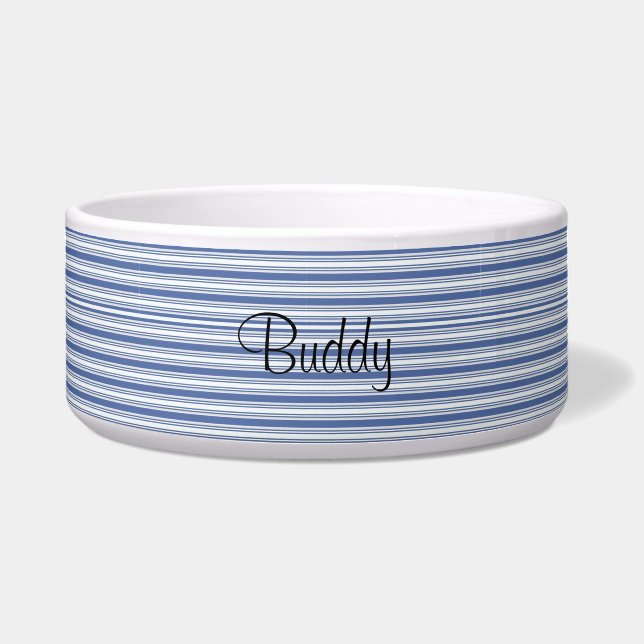 Écuelle Bol pour chien mignon bleu et blanc rayé (Devant)