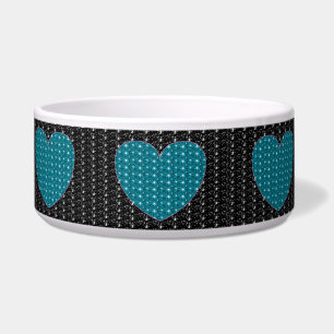 Écuelle Bol pour chien turquoise cœur paillettes