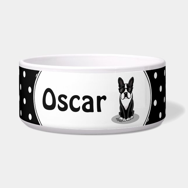 Écuelle Boston Terrier cool avec lunettes de soleil (noir) (Devant)