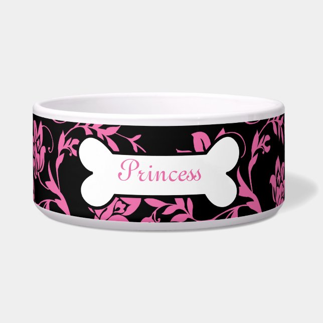 Écuelle Botte de poivron à fleurs rose et noire - Chien (Devant)