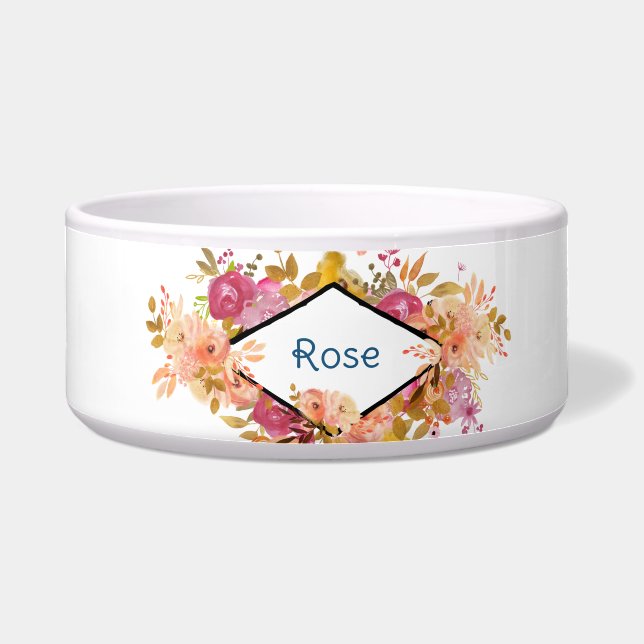 Écuelle Bouquet floral orange et rose avec cadre diamant (Devant)