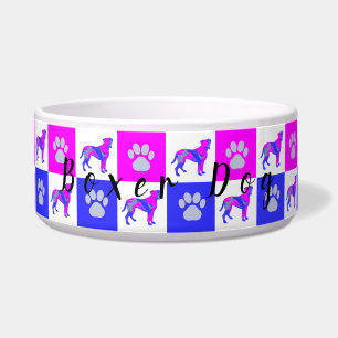 Écuelle Boxer Silhouette Chien & Paw Hot Pink et Blue Bowl