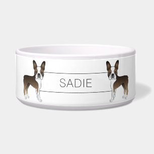 Écuelle Brindle Boston Terrier Cartoon Dog & Custom Text